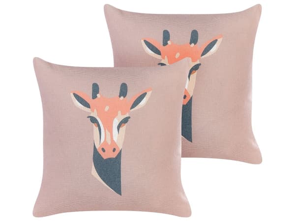 Sett med 2 dekorative puter pastellrosa dyreprint 45 x 45 cm giraffmotiv moderne safariinnredning
