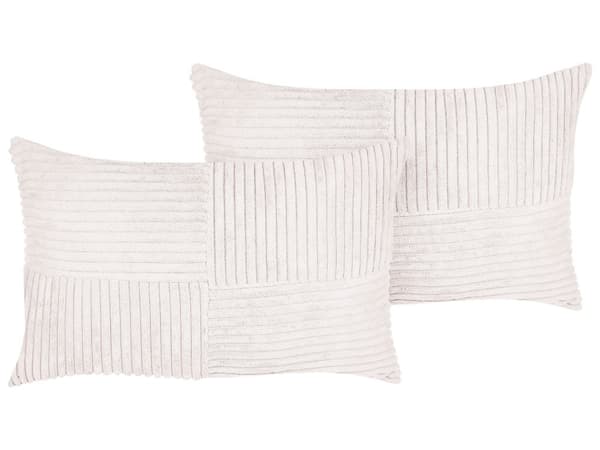 Set med 2 Prydnadskuddar Off-White Manchester 47 x 27 cm Randigt Mönster Modern Design Dekorationskuddar