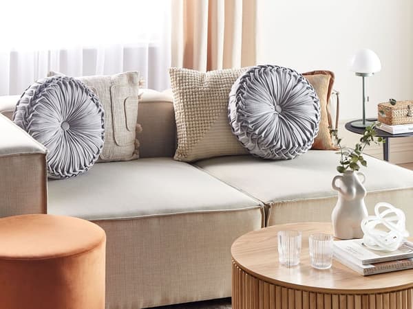 Set med 2 Dekorativa Kuddar Grå Tyg 40 cm Rund Med veck Minimalistisk Modern Dekortillbehör