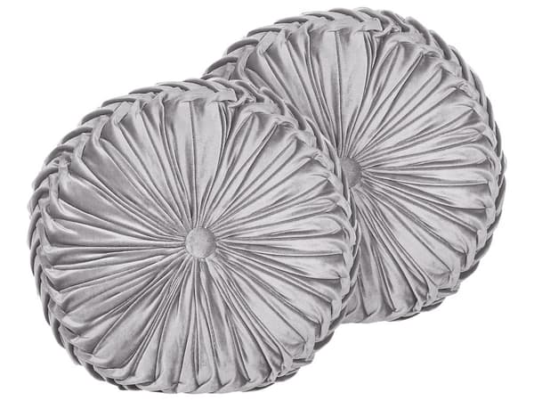 Set med 2 Dekorativa Kuddar Grå Tyg 40 cm Rund Med veck Minimalistisk Modern Dekortillbehör