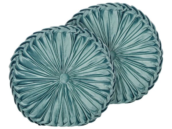 Dekorativa Kuddar Blågrön Tyg 40 cm Rund Med veck Minimalistisk Modern Dekortillbehör