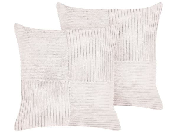 Set med 2 Prydnadskuddar Off-White Manchester 43 x 43 cm Randigt Mönster Modern Design Dekorationskuddar