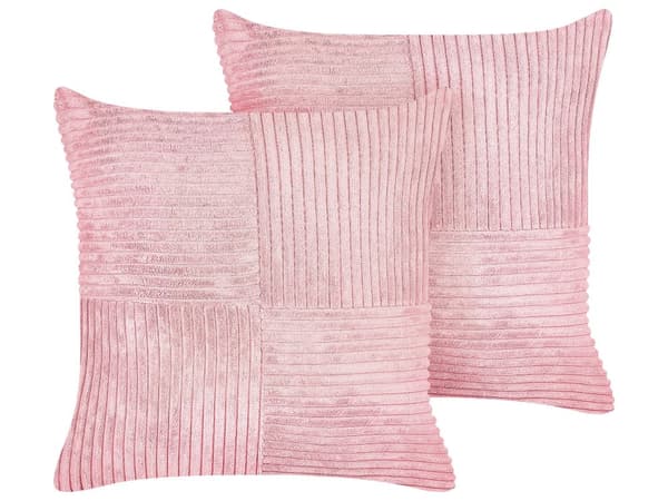 Set med 2 Prydnadskuddar Rosa Manchester 43 x 43 cm Randigt Mönster Modern Design Dekorationskuddar