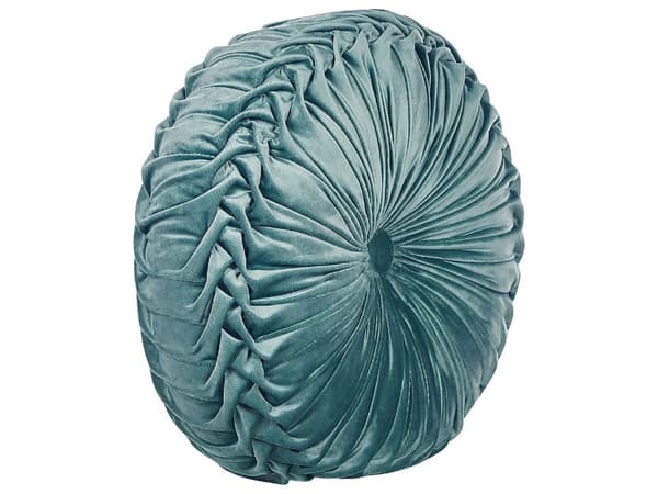 Dekorativ Kudde Blågrön Tyg 40 cm Rund Med veck Minimalistisk Modern Dekortillbehör