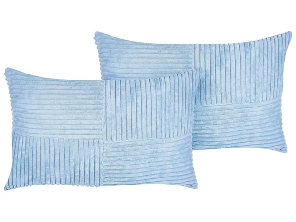 Set med 2 Prydnadskuddar Blå Manchester 47 x 27 cm Randigt Mönster Modern Design Dekorationskuddar