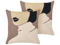 Miniatyrbilde 1 av 7: Sett med 2 pynteputer Brun Beige Bomull 45 x 45 cm Ansiktsmotiv Moderne design Dekorasjoner Tilbehør Stue Soverom