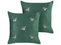 Miniatyrbild 1 av 7: Set med 2 Prydnadskuddar Grön Bi Motiv 45 x 45 cm Sammet Polyester Modern Glamour Dekor Tillbehör