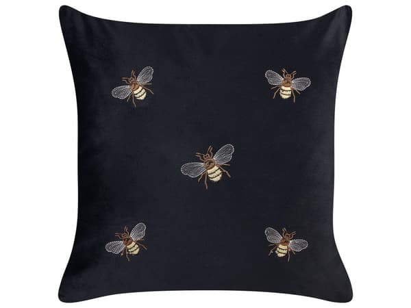 Set med 2 Prydnadskuddar Svart Bi Motiv 45 x 45 cm Sammet Polyester Modern Glamour Dekor Tillbehör