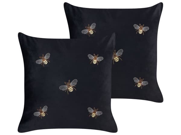 Set med 2 Prydnadskuddar Svart Bi Motiv 45 x 45 cm Sammet Polyester Modern Glamour Dekor Tillbehör