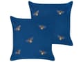 Miniatyrbild 1 av 7: Set med 2 Prydnadskuddar Blå Bi Motiv 45 x 45 cm Sammet Polyester Modern Glamour Dekor Tillbehör
