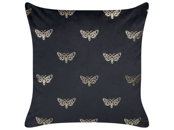 Set med 2 Prydnadskuddar Svart Sammet 45 x 45 cm Kudde Fjärilsmönster Avtagbara Fodral med Fyllning