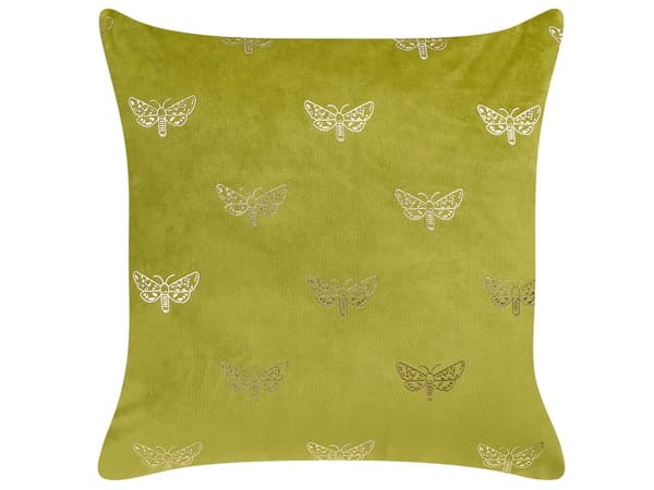 Set med 2 Prydnadskuddar Ljusgrön Sammet 45 x 45 cm Kudde Fjärilsmönster Avtagbara Fodral med Fyllning