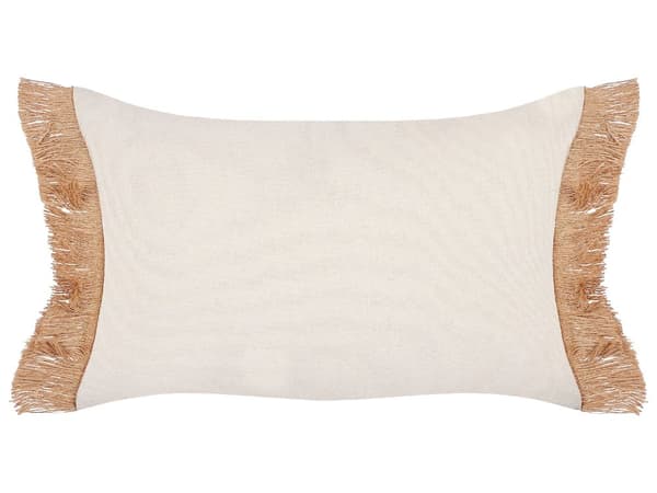 Set med 2 Beige Prydnadskuddar Polyester 30 x 50 cm med Fransar Geometriskt Mönster Moderna Traditionella Kuddar för Vardagsrum och Sovrum