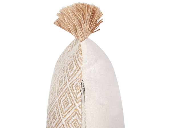 Set med 2 Beige Prydnadskuddar Polyester 30 x 50 cm med Fransar Geometriskt Mönster Moderna Traditionella Kuddar för Vardagsrum och Sovrum
