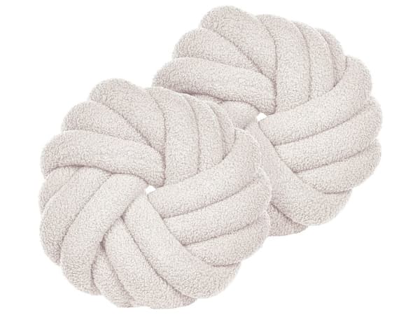Set med 2 Prydnadskuddar Vit Bouclé 31 x 31 cm Virvelknut Fluffig Dekorativ Modern Vardagsrum Sovrum
