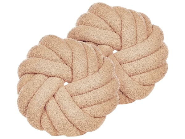 Set med 2 Prydnadskuddar Beige Bouclé 31 x 31 cm Virvelknut Fluffig Dekorativ Modern Vardagsrum Sovrum