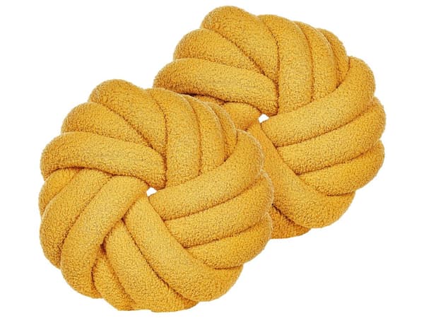 Set med 2 Prydnadskuddar Gul Bouclé 31 x 31 cm Virvelknut Fluffig Dekorativ Modern Vardagsrum Sovrum