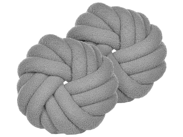 Set med 2 Prydnadskuddar Grå Bouclé 31 x 31 cm Virvelknut Fluffig Dekorativ Modern Vardagsrum Sovrum