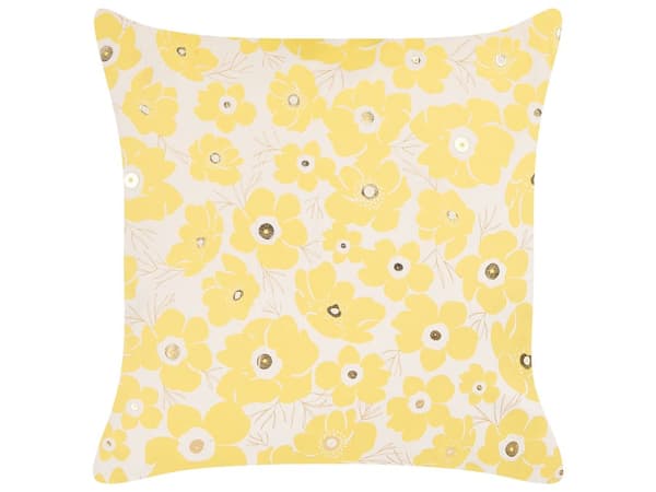 Set med 2 Prydnadskuddar Beige och Gul sammet 45 x 45 cm Kudde Blommönster Blomstermotiv Avtagbart Överdrag med Fyllning Vardagsrum Sovrum