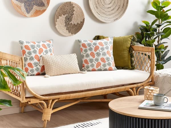 2 Prydnadskuddar Orange och Grön Polyester 45 x 45 cm Papaya Print Fyrkantig Modern Vår Sommar Tillbehör Vardagsrum Sovrum
