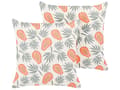Miniatyrbild 1 av 7: 2 Prydnadskuddar Orange och Grön Polyester 45 x 45 cm Papaya Print Fyrkantig Modern Vår Sommar Tillbehör Vardagsrum Sovrum