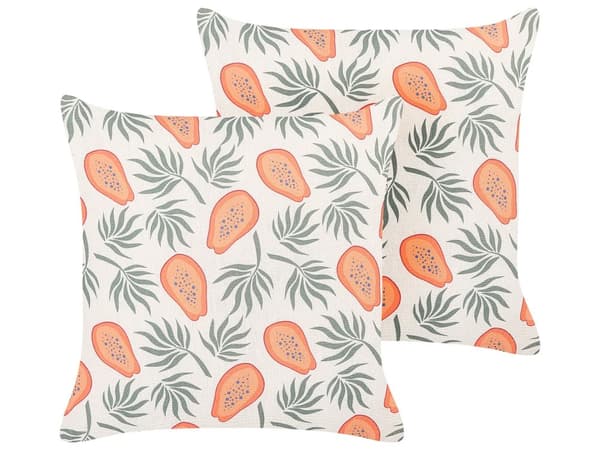 2 Prydnadskuddar Orange och Grön Polyester 45 x 45 cm Papaya Print Fyrkantig Modern Vår Sommar Tillbehör Vardagsrum Sovrum