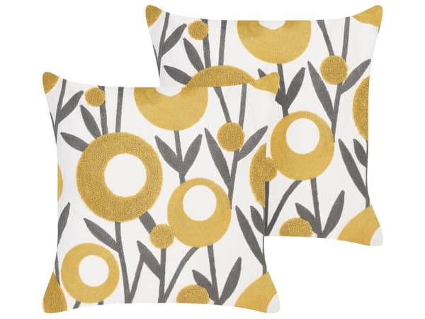 Set om 2 kuddar Mångfärgad Bomull 45 x 45 cm Växtmotiv Broderat Mönster Avtagbart Överdrag Modernt Vardagsrum Sovrum