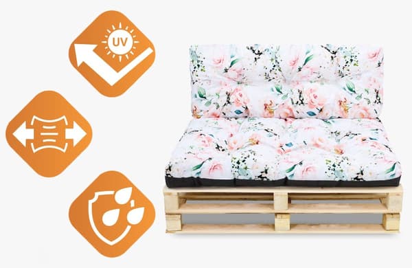 Pallkudde utomhustvättbar 40 x 120 cm - pallsittdyna Europall sittdyna klädsel blommor vit
