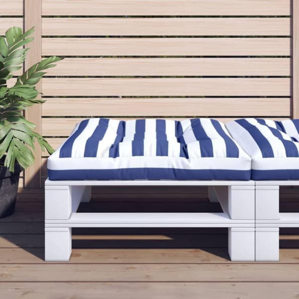 vidaXL pallehynde 80x80x12 cm stof stribet blå og hvid