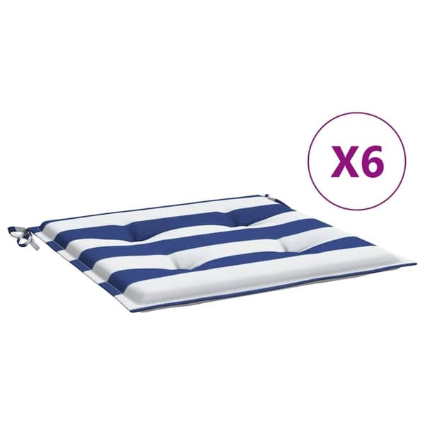 vidaXL Stolsdynor 6 st blå&vit randig 50x50x3 cm tyg