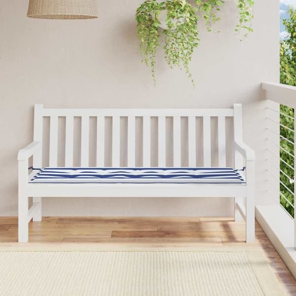 vidaXL Bänkdyna blå&vit randig 150x50x3 cm oxfordtyg