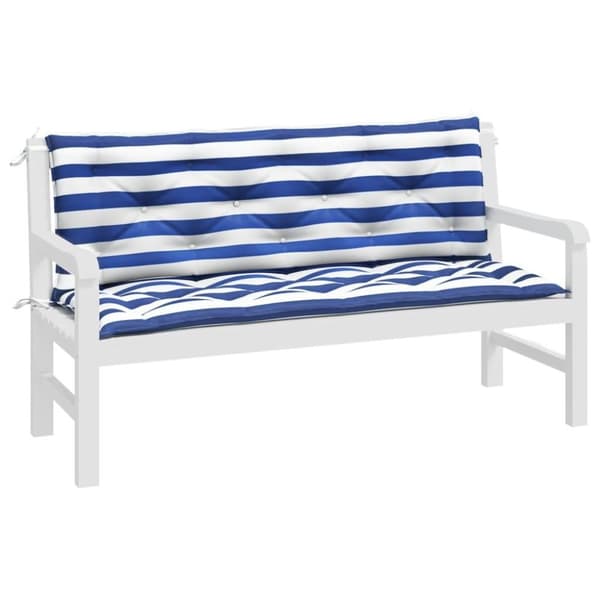 vidaXL Bänkdynor 2 st blå&vit randig 150x50x7 cm tyg
