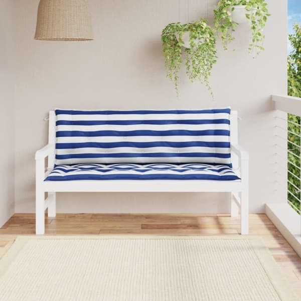 vidaXL Bänkdynor 2 st blå&vit randig 150x50x7 cm tyg