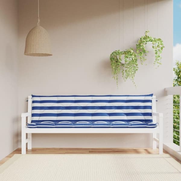 vidaXL Bänkdynor 2 st blå&vit randig 200x50x7 cm tyg