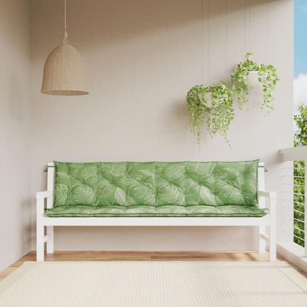 vidaXL hynder til havebænke 2 stk. 200x50x7 cm stof bladmønster