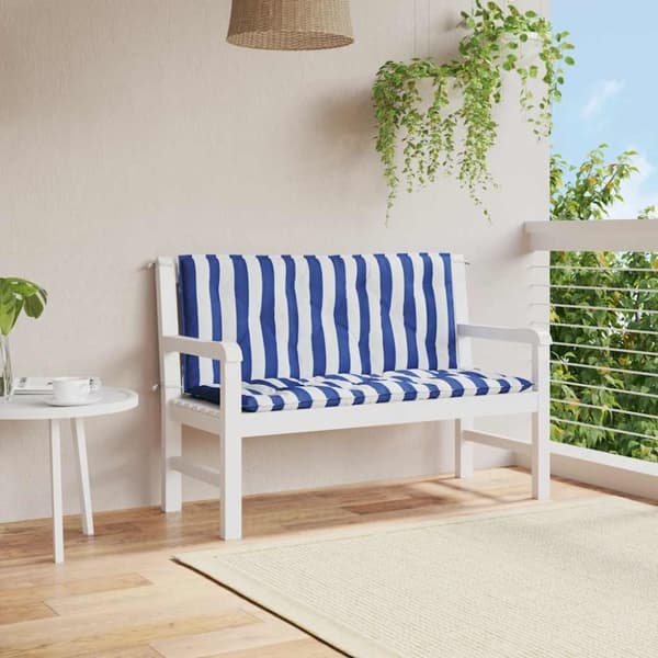 vidaXL Bänkdynor 2 st blå&vit randig 120x50x7 cm tyg