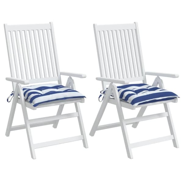 vidaXL Stolsdynor 2 st blå&vit randig 40x40x7 cm tyg