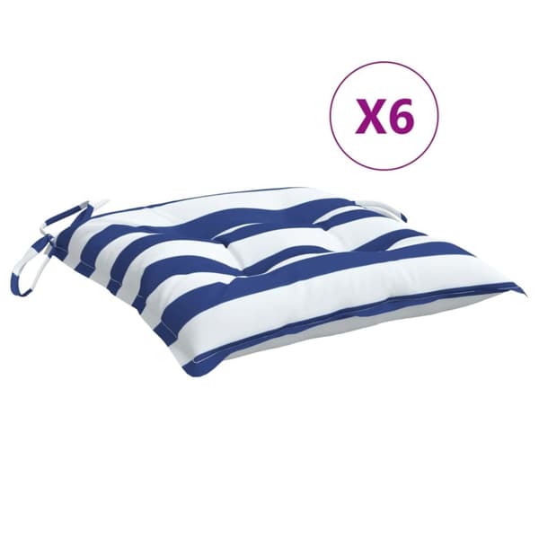 vidaXL Stolsdynor 6 st blå&vit randig 40x40x7 cm tyg