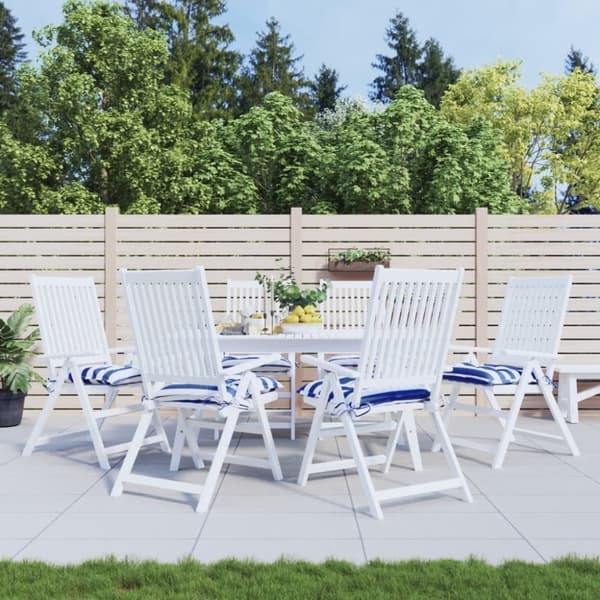 vidaXL Stolputer 6 stk blå og hvit stripe 40x40x7 cm stoff