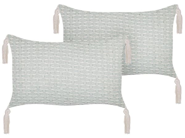 Set med 2 st Prydnadskuddar Mintgrön 25 x 45 cm Geometriskt Mönster Tofsar Avtagbart Överdrag med Fyllning Vardagsrum