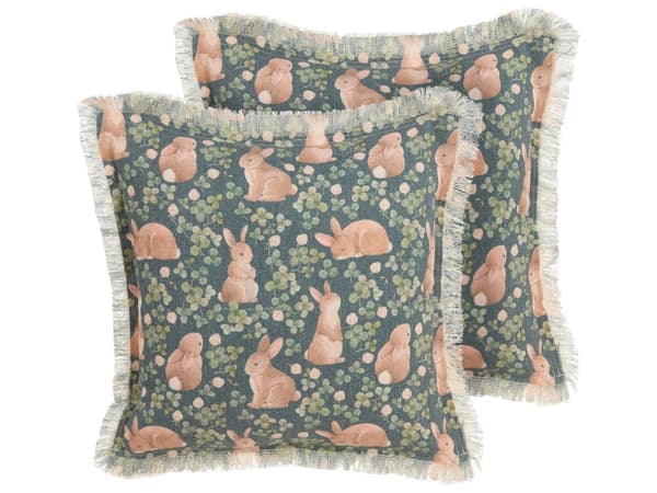 Set om 2 prydnadskuddar grön bomull polyester 45 x 45 cm djurmönster fyrkantig med insats påskdekorationer prydnadskuddar