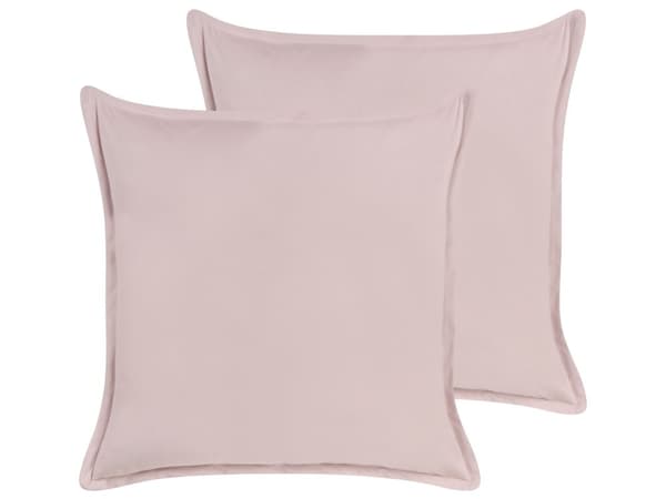 Set med 2 dekorativa kuddar Rosa sammet 60 x 60 cm Polyester Bomull Enfärgad Solid Färg Accent Stycke Modern Minimalistisk