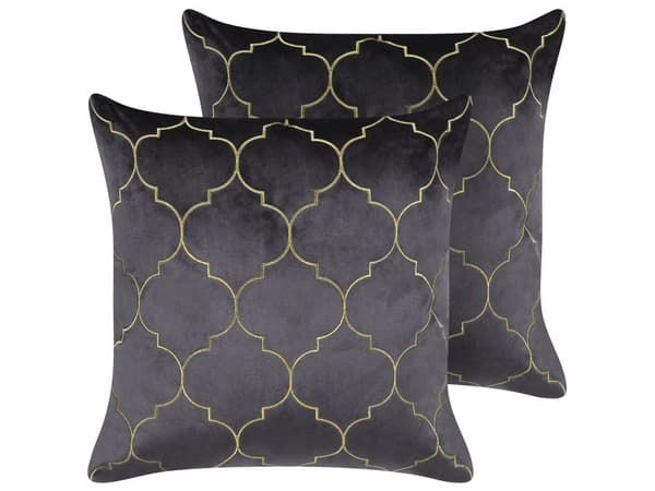 Set med 2 prydnadskuddar Grå Quatrefoil Mönster 45 x 45 cm Folietryck Marockansk Klöver Glamour