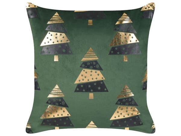 Set om 2 Kuddar Grön Sammet 45 x 45 cm Julgransmönster Avtagbara Kuddfodral Vardagsrum Sovrum