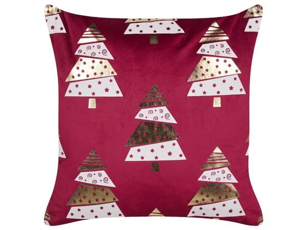 Set om 2 Kuddar Röd Sammet 45 x 45 cm Julgransmönster Avtagbara Kuddfodral Vardagsrum Sovrum