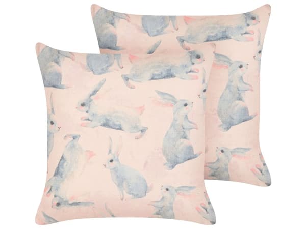 Set om 2 kuddar Grå Bomull och Polyester Tyg 45 x 45 cm Kaninmotiv Avtagbara Kuddfodral Vardagsrum Sovrum
