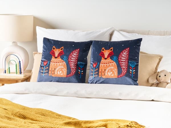 Set om 2 Prydnadskuddar Mörkblå Sammet 45 x 45 cm För Barn Djurmotiv med Rävmotiv Moderna för Barn Dekorativa Tillbehör