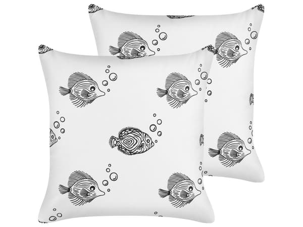 Set med 2 Kuddar Vit Bomull 45 x 45 cm För Barn Prydnadskuddar Svart Motiv Avtagbara Kuddfodral med Fyllning Vardagsrum Sovrum Barnrum