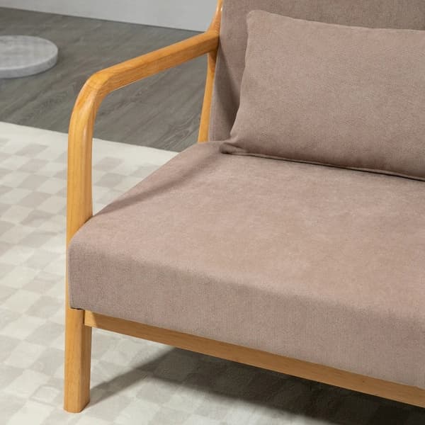 Rootz 2-sits soffa - 2-sits - Liten soffa - Retrodesign - 2 kuddar - Gummiträ - Brun + Natur - 122L x 71W x 76H cm