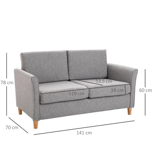 Rootz Tvåsitssoffa - Avtagbara kuddar - Linne - Skum - Gummiträ - Ljusgrå - 141x65x78cm